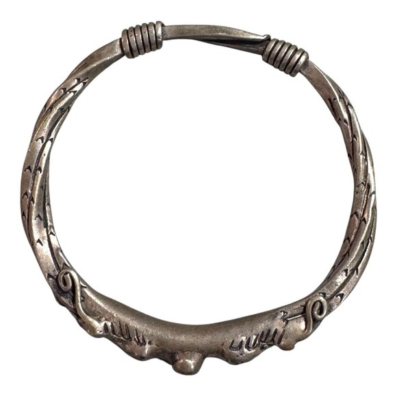 Vtg Dragon Head Double Oriental Theme Tibetan Handmade Silver Bangle Bracelet - Picture 9 of 10